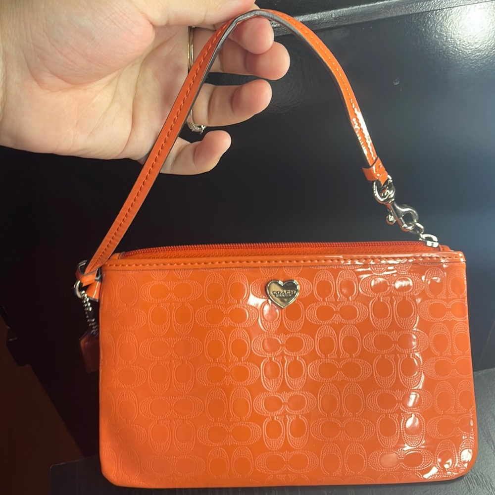 Coach Black Patent Leather Signature Wristlet.